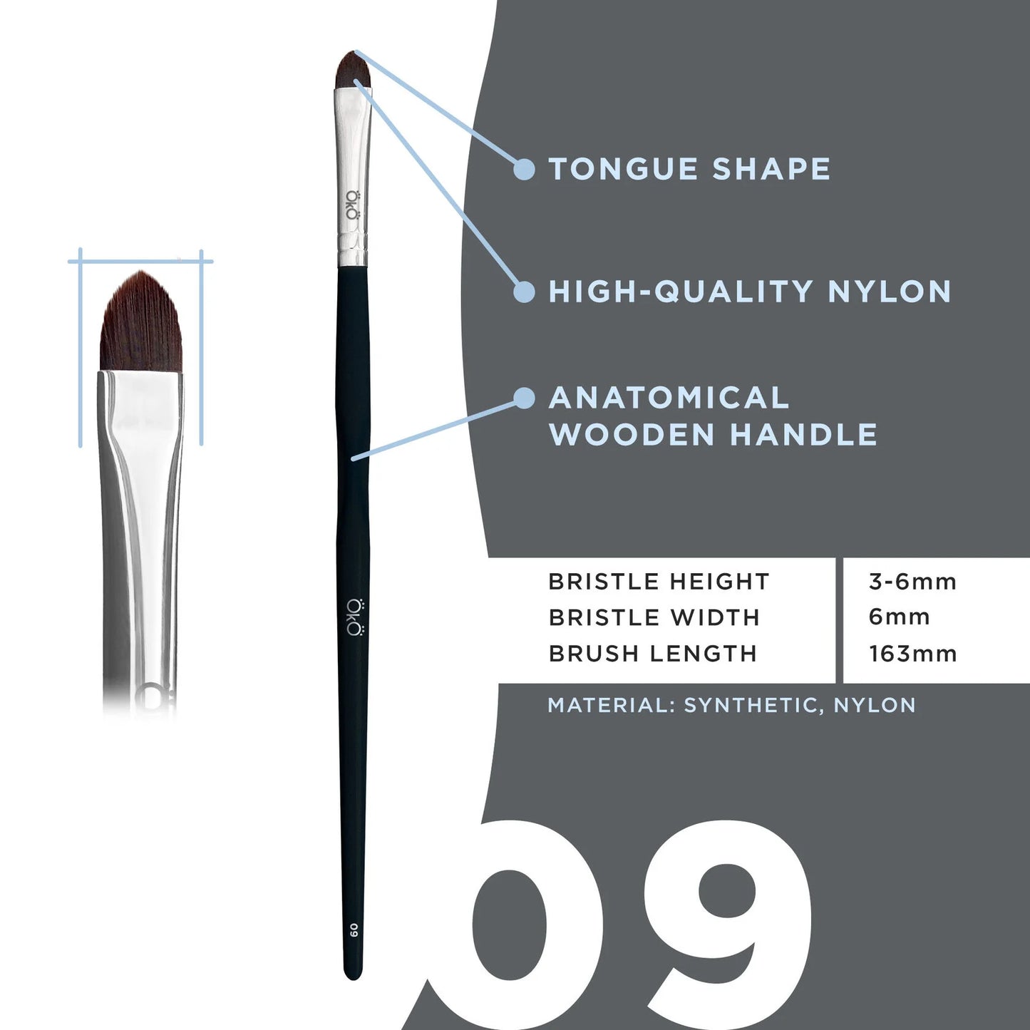 OkO - Tongue-Shaped Brush #9 BLACK EDITION